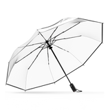 The Clear Top Best-Selling Windproof Compact Travel Umbrella is pictured on it's own, open and leaning to the left.