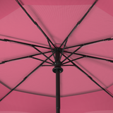 Close-up of Repel's windproof compact umbrella frame and ribs, featuring a pink canopy.