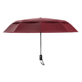 An image of the profile view of a red colored, open travel Repel umbrella.