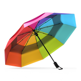 Rainbow Top windproof compact umbrella, open and leaning left.