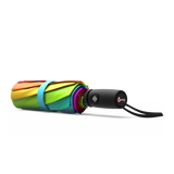 An image of a closed, rainbow colored travel Repel umbrella. 