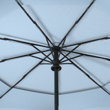 Close-up of Repel's windproof compact umbrella frame and ribs, featuring a slate blue canopy.