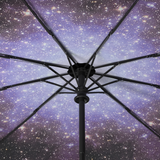 A zoomed in shot of the reinforced fiberglass frame and ribs of the repel windproof automatic and compact best seller umbrella by Repel Umbrella with a starry night motif