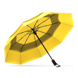 Yellow best-selling windproof compact umbrella, open and leaning left.